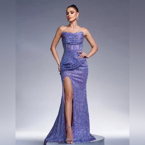 Purple Prom Dress with Elegant Design In Sequins - Picture 3 of 15